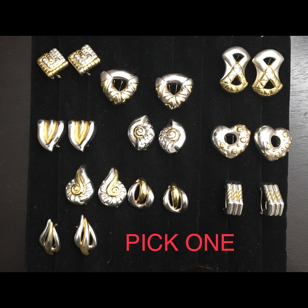 925 Two Toned Silver Gold Vintage Pierced Earrings Pair Pick One 45$